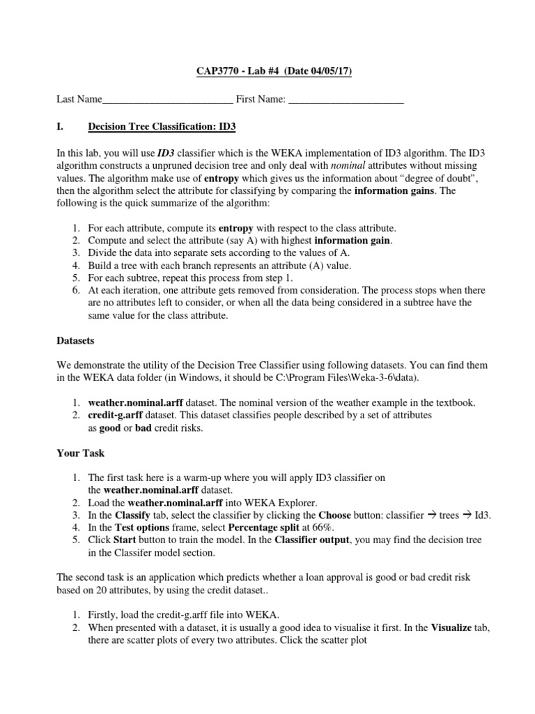CAP3770 Lab#4 DecsionTree Sp2017 | PDF | Statistical 