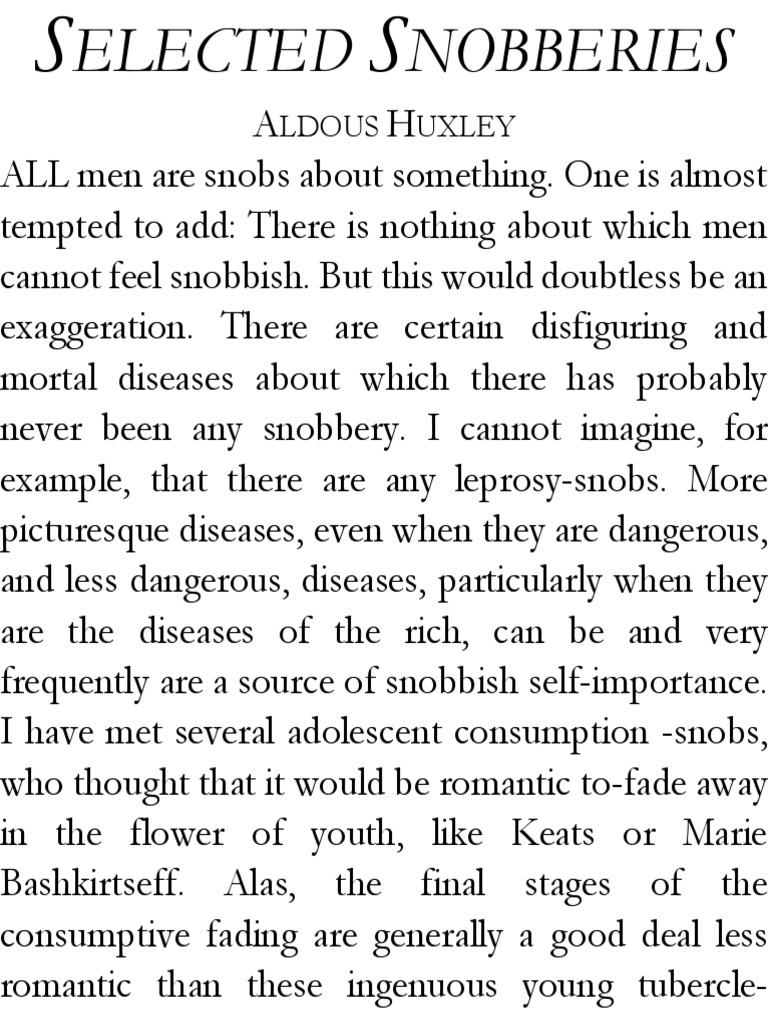 Selected snobberies aldous huxley essay 06 image
