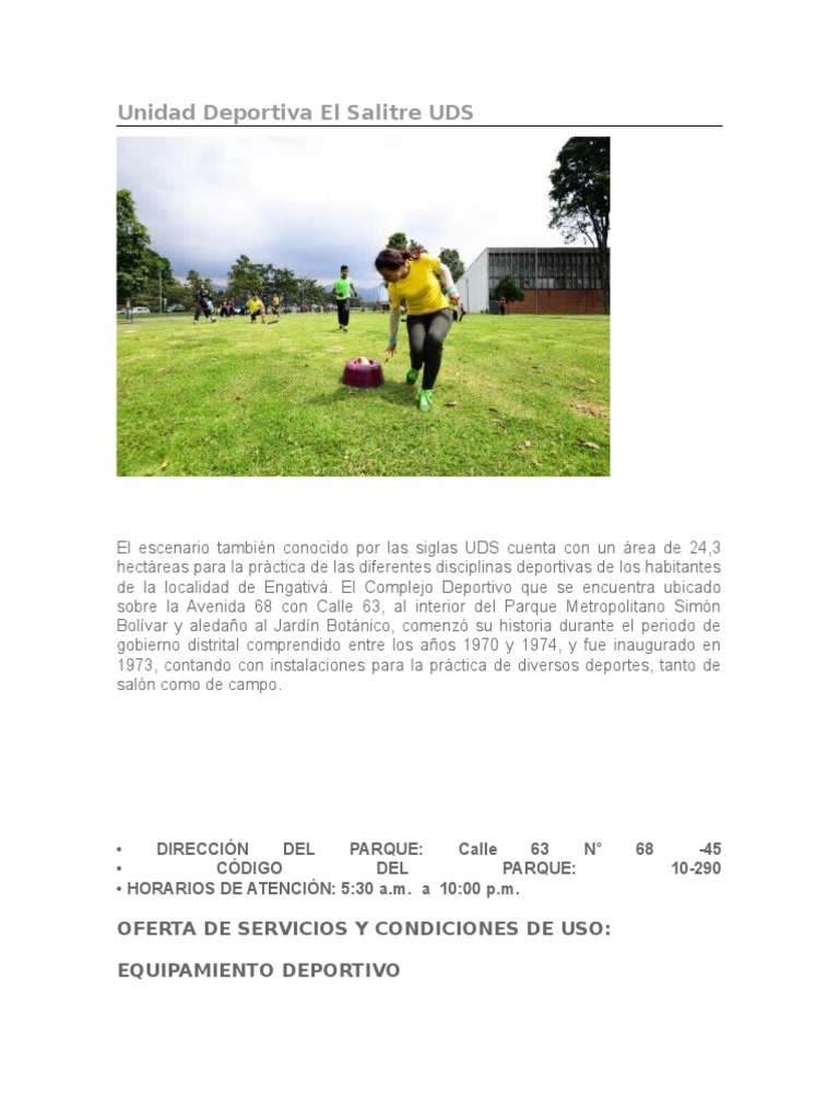 Unidad Deportiva El Salitre PDF Deportes Ocio