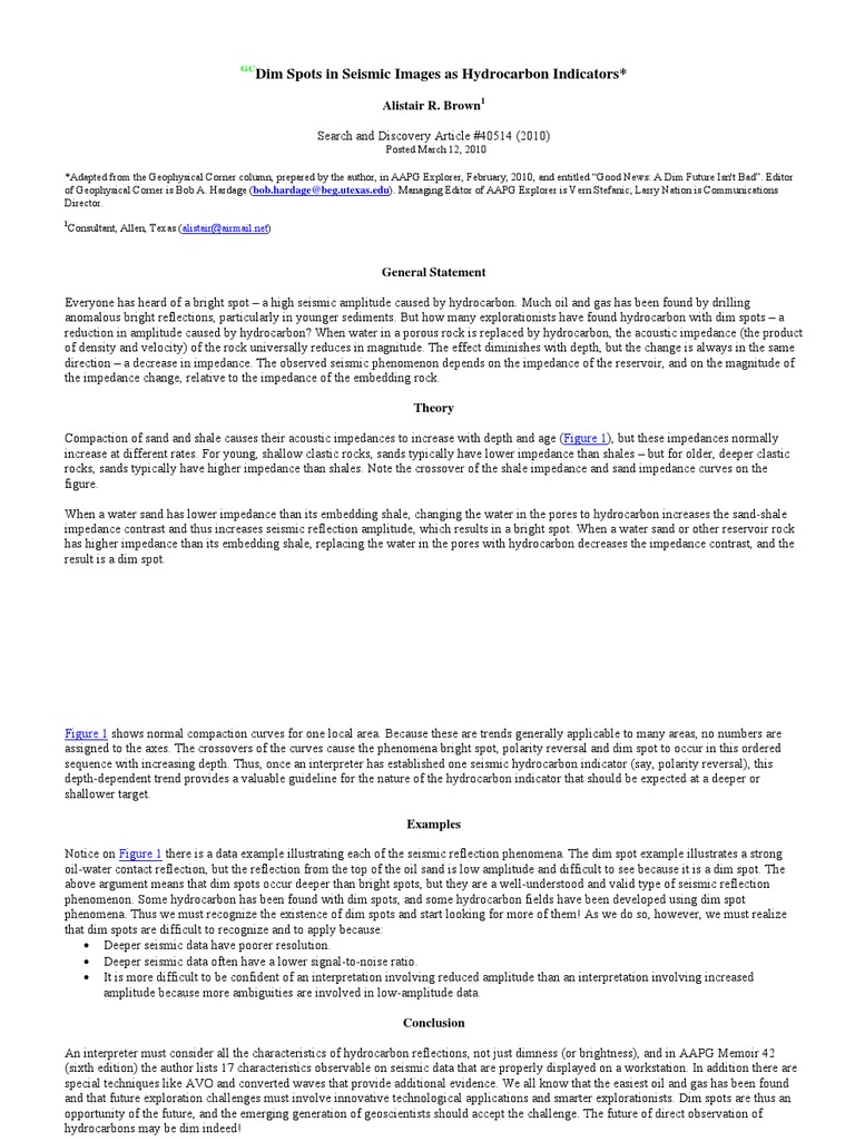 Dim Spots as Hydrocarbon Indicators | PDF | Reflection Seismology ...