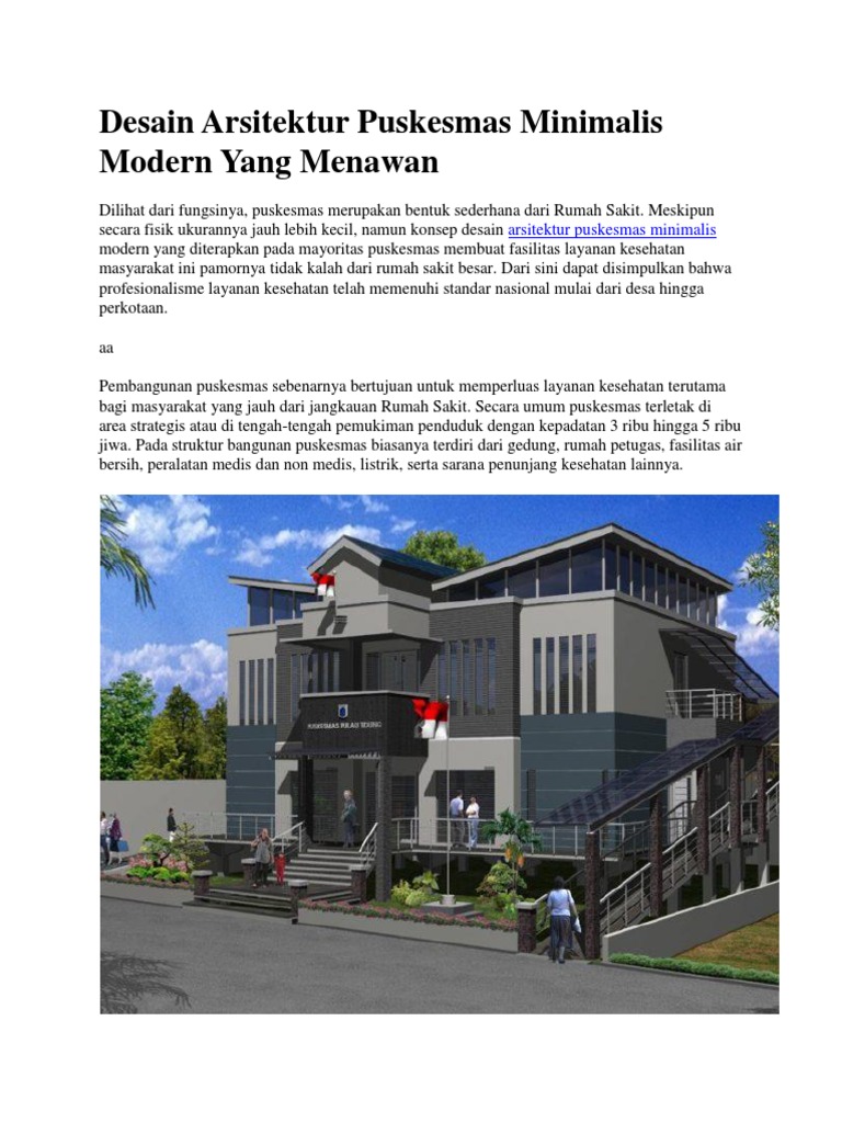 Desain Arsitektur Puskesmas Minimalis Modern Yang Menawan PDF