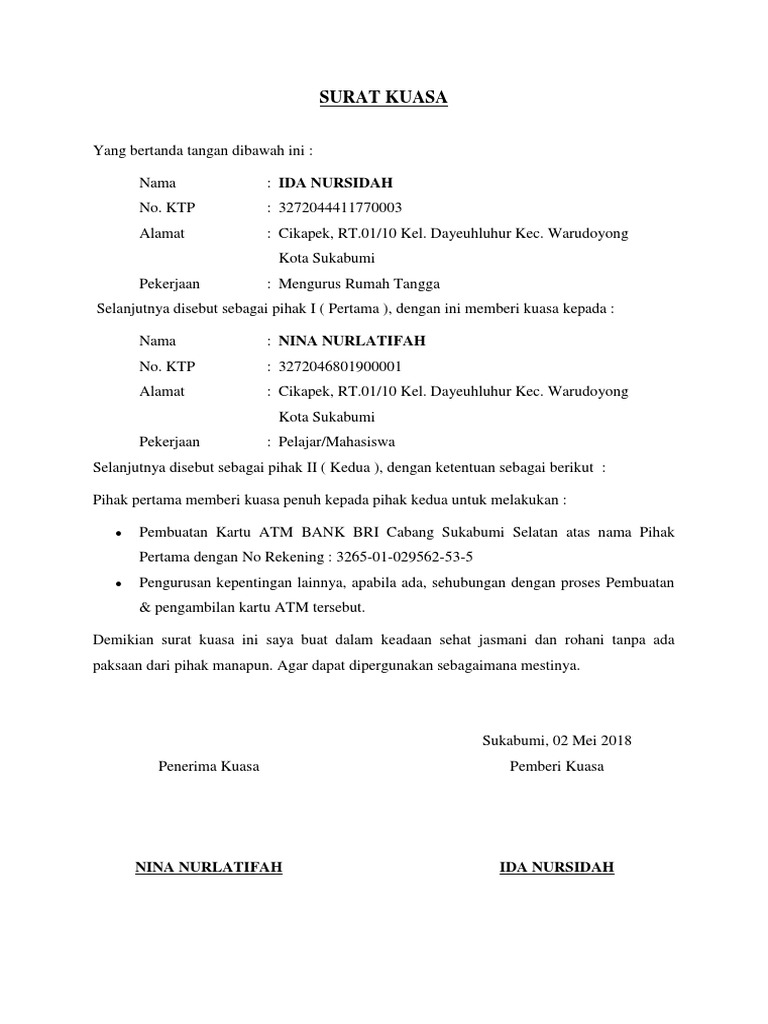Surat Kuasa Atm