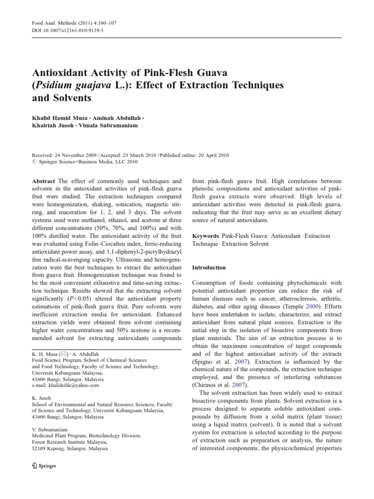 Antioxidant Activity of Pink-Flesh Guava (Psidium Guajava L.) : Effect ...