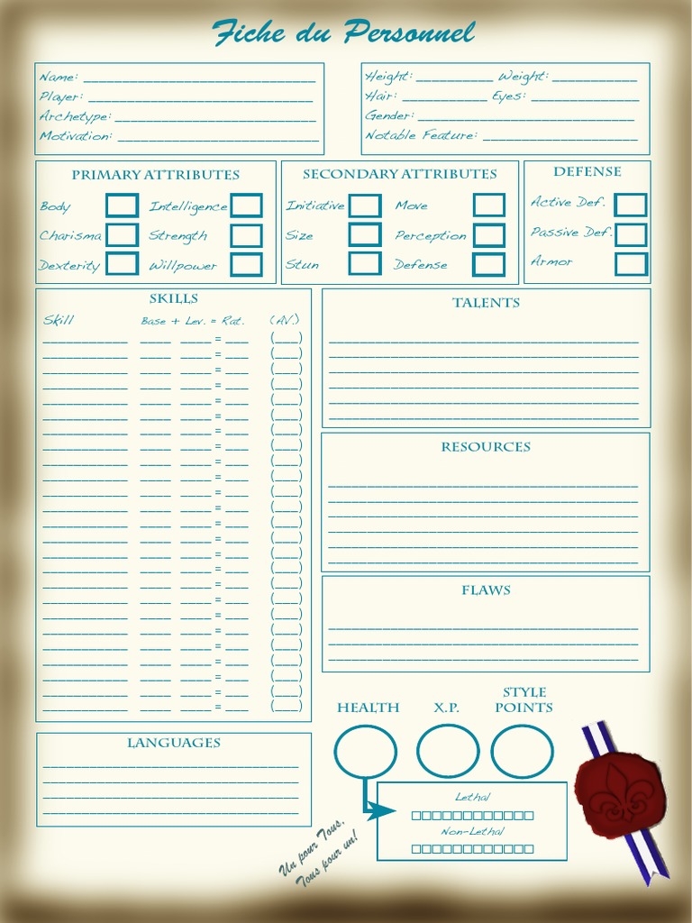Characker Sheet All For One | PDF | Role Playing Games | Entertainment