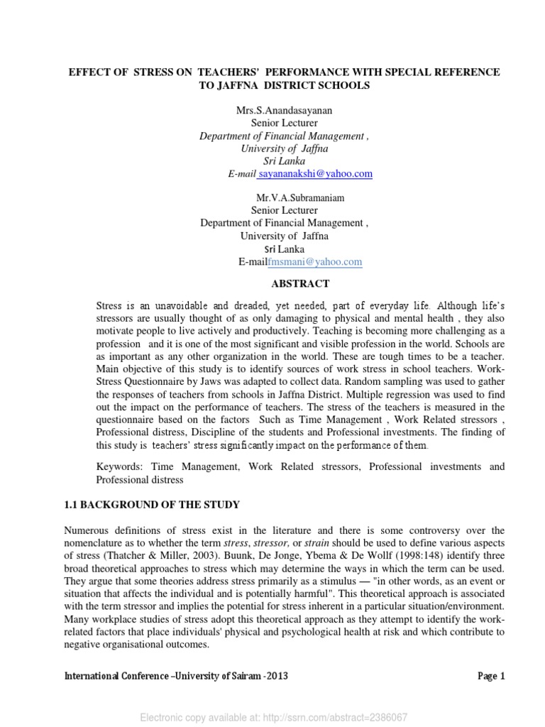 Teachers and Stress | PDF | Occupational Stress | Teachers