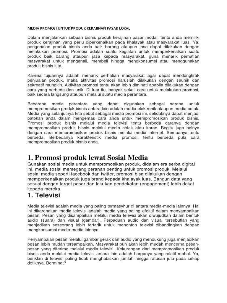 Media Promosi Untuk  Produk Kerajinan  Pasar  Lokal  Media Promosi Untuk  Produk Kerajinan  Pasar  Lokal