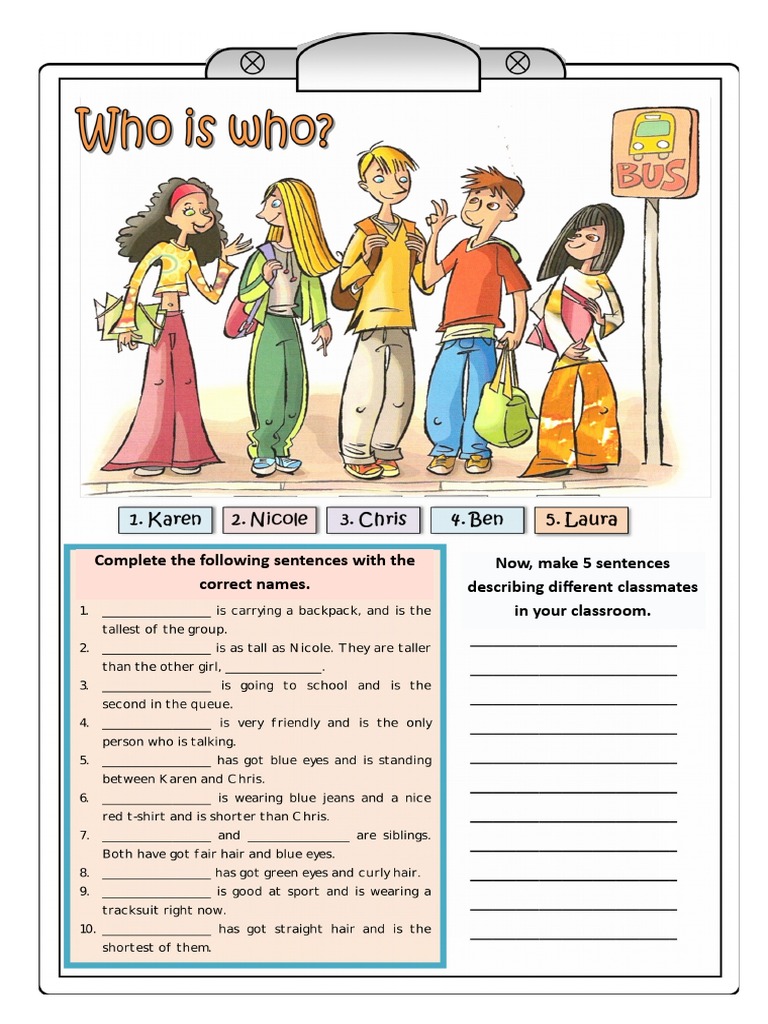 Now, Make 5 Sentences Describing Different Classmates in Your Classroom ...