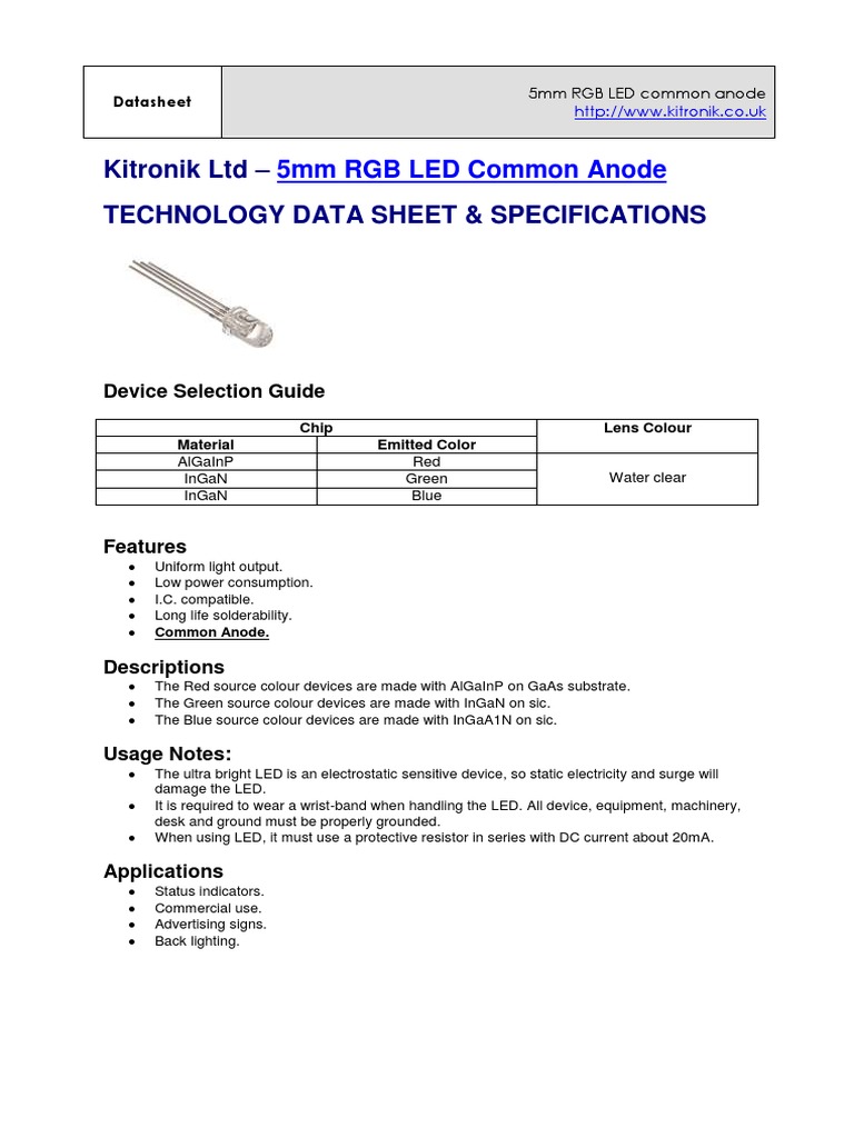 5mm LED Technical Specifications and Power Characteristics