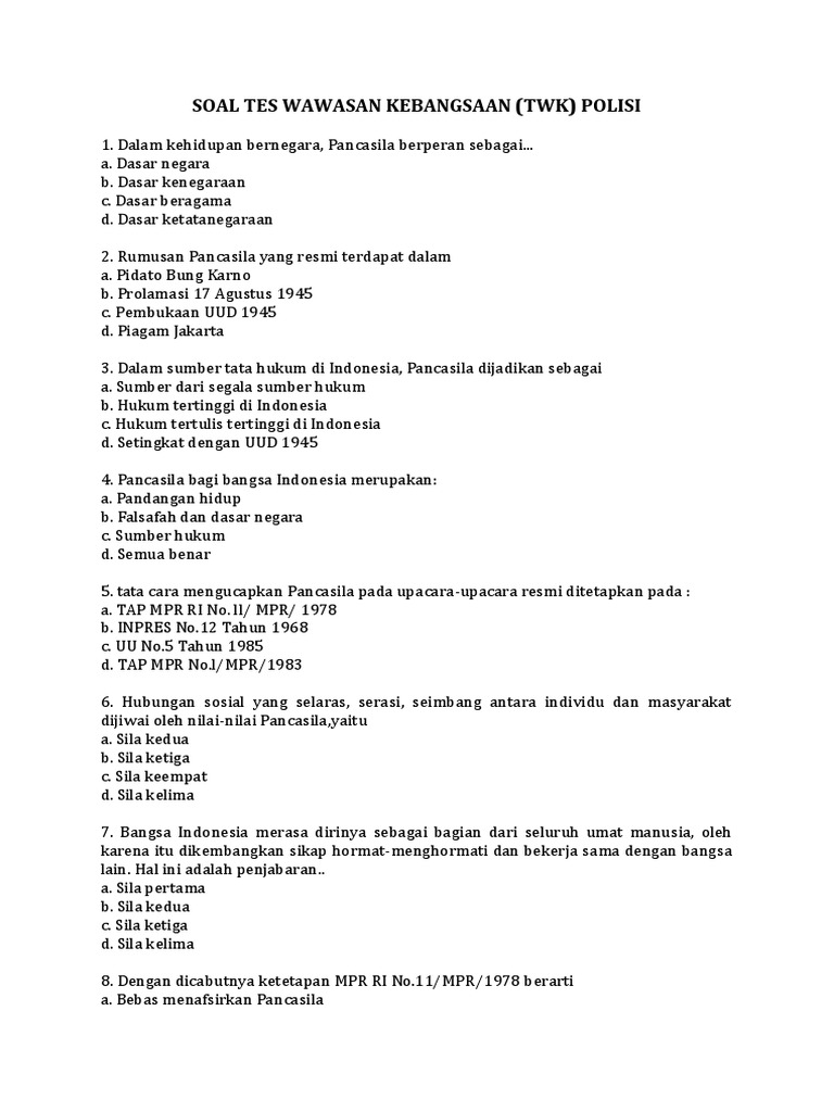 Soal Twk Pancasila Uud Adat Istiadat