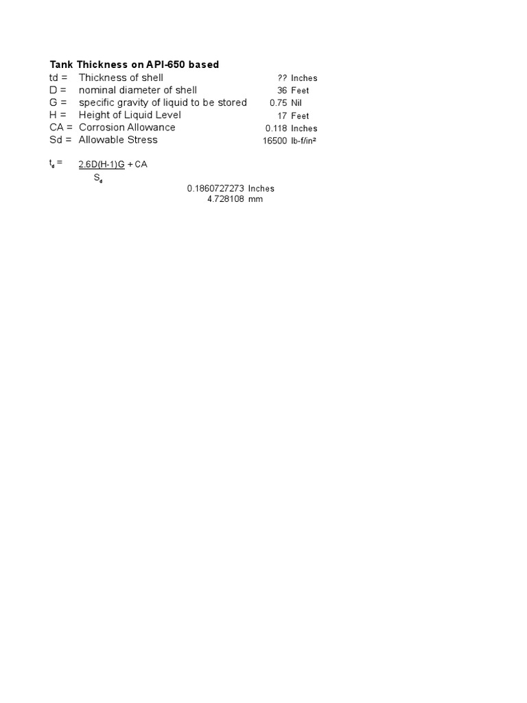 API 650 Tank Design Calculations | PDF