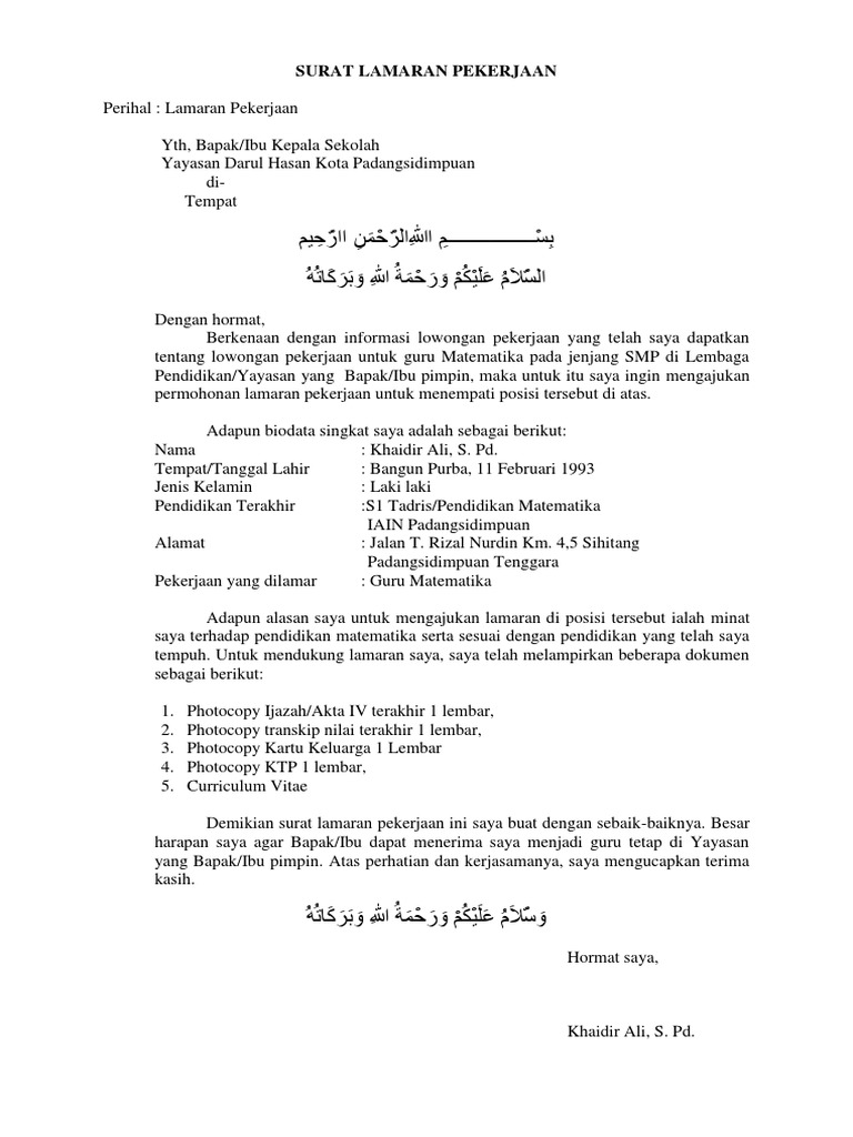 24+ Surat Lamaran Kerja Guru Tk Galeri Berkas