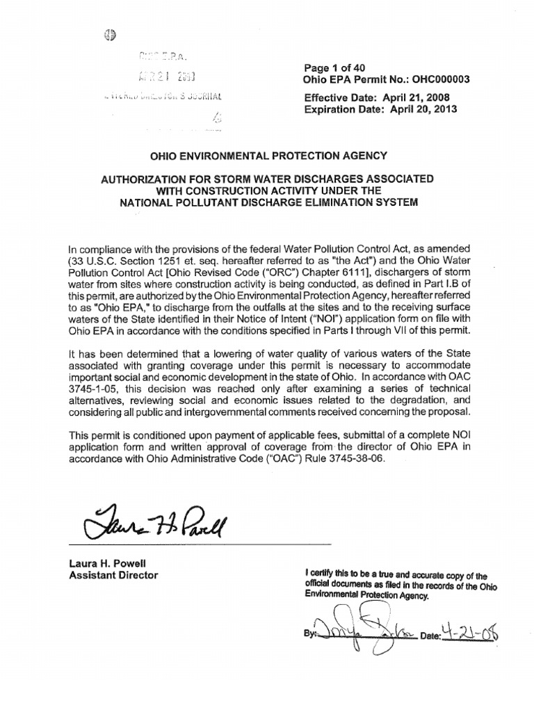Ohio EPA NOI Guidelines Clean Water Act Stormwater