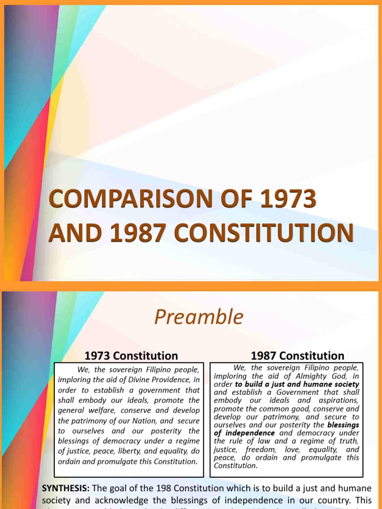 COMPARISON OF 1973 AND 1987 CONSTITUTION.pptx Constitutional