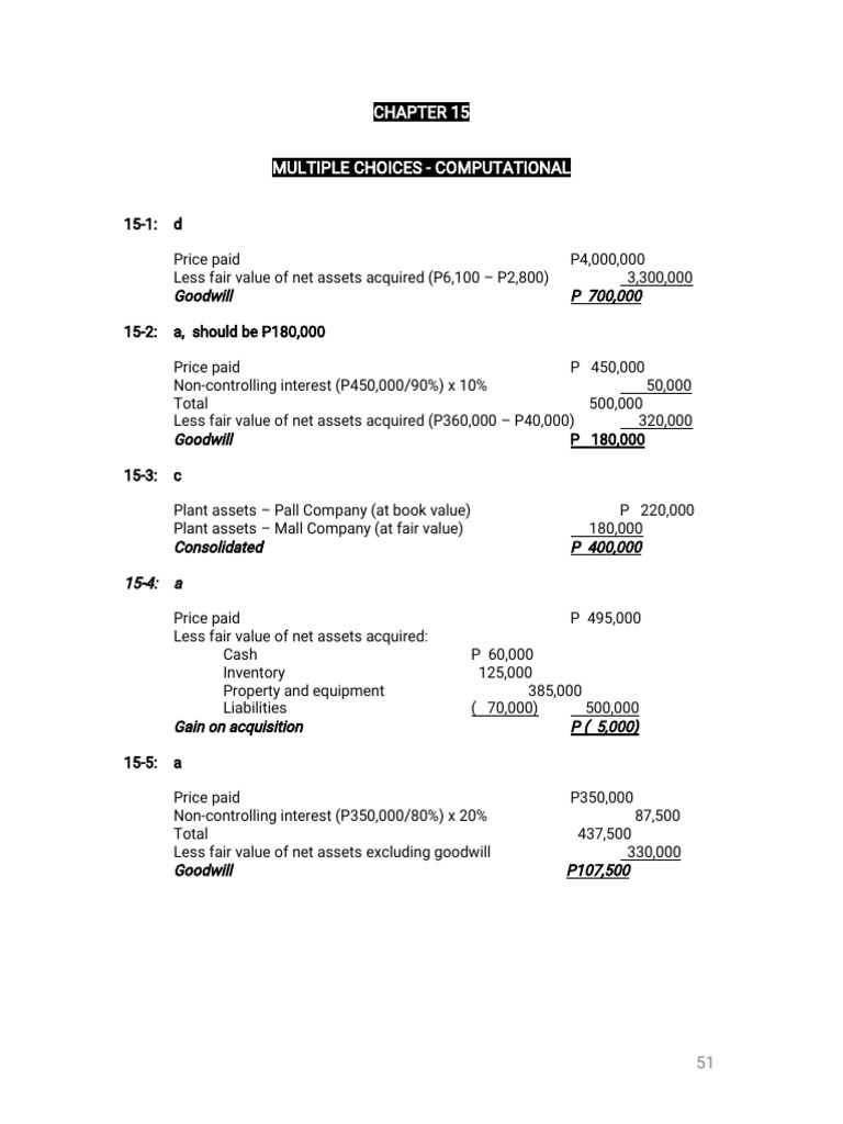 Chapter 15: Goodwill Calculations | PDF