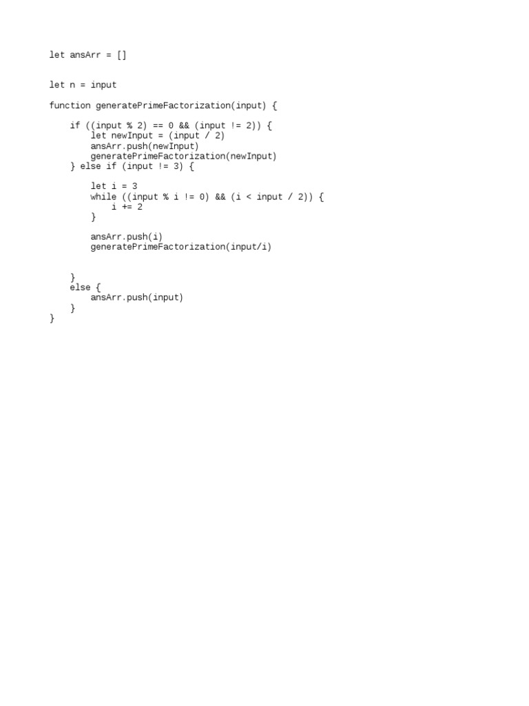 Prime Factorization JavaScript Code | PDF