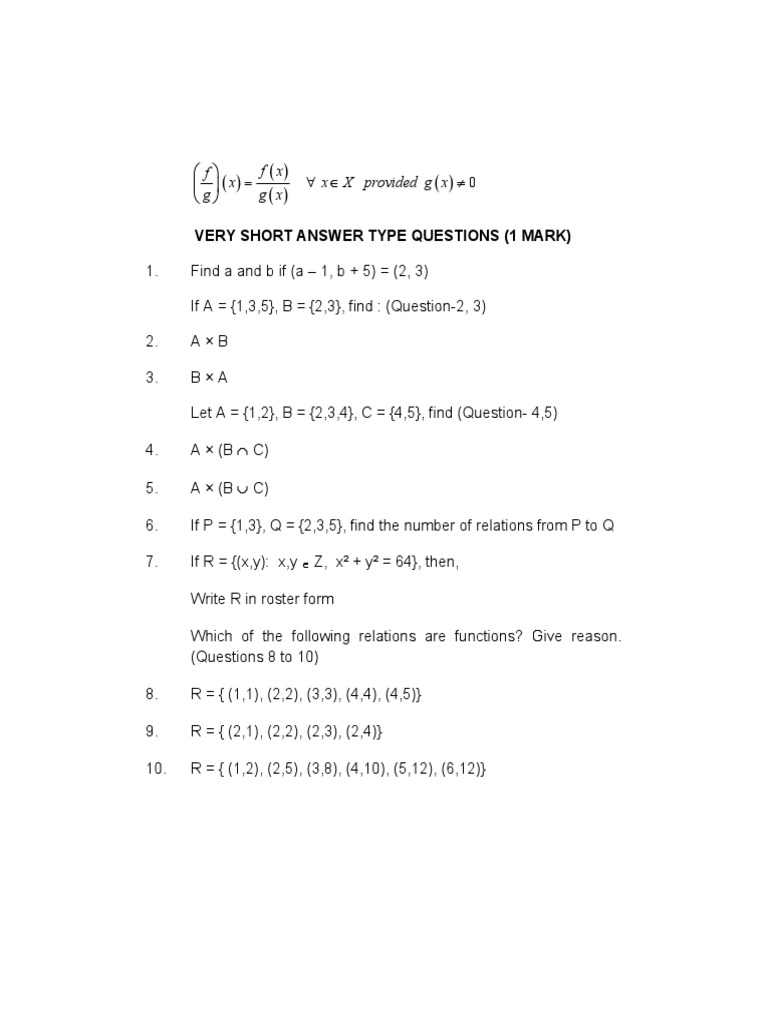 Mathematics Short Answer Questions | PDF | Function (Mathematics ...
