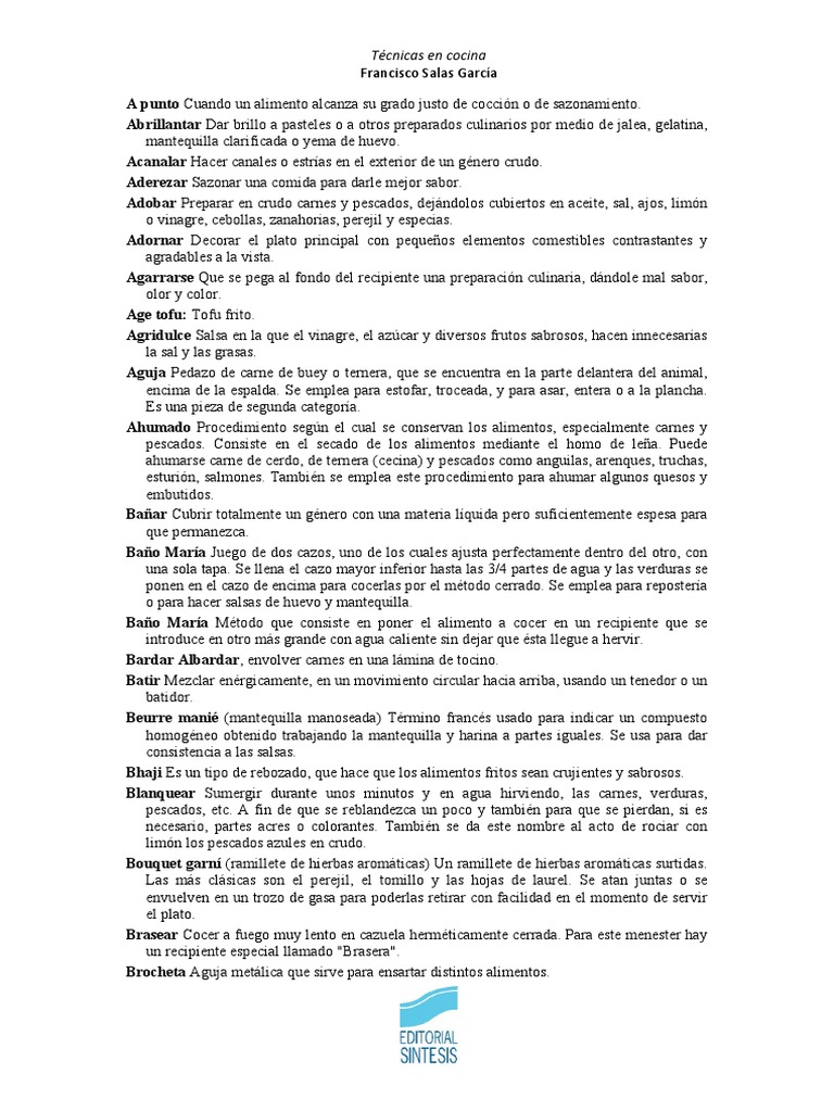 Glosario Terminos Culinarios Tecnicas en Cocina PDF PDF Caldo Salsa
