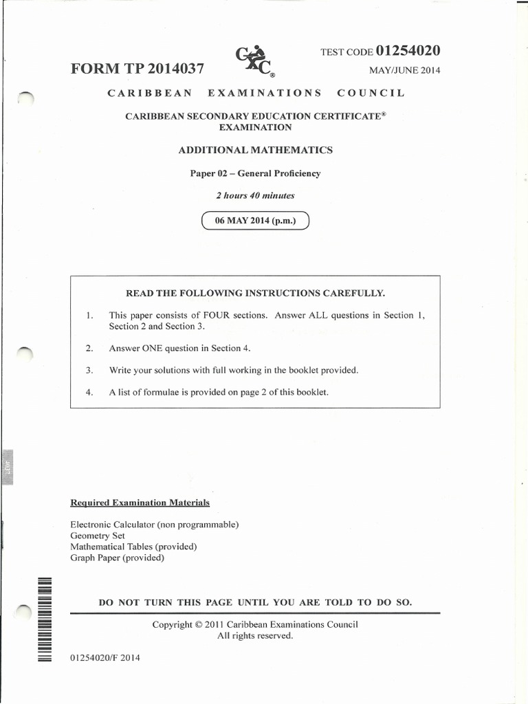 Csec Add Maths 2014 Paper 2 | PDF