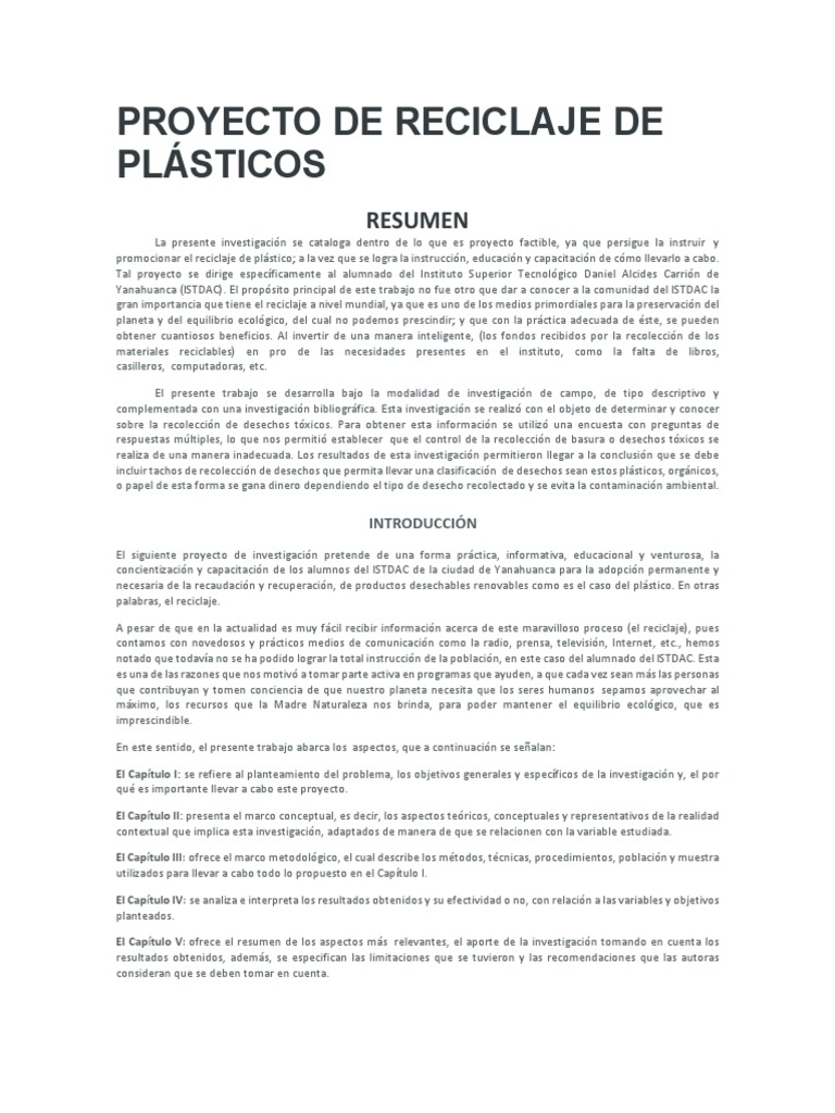 Proyecto de Reciclaje de Plásticos en ISTDAC | PDF | El plastico | Residuos