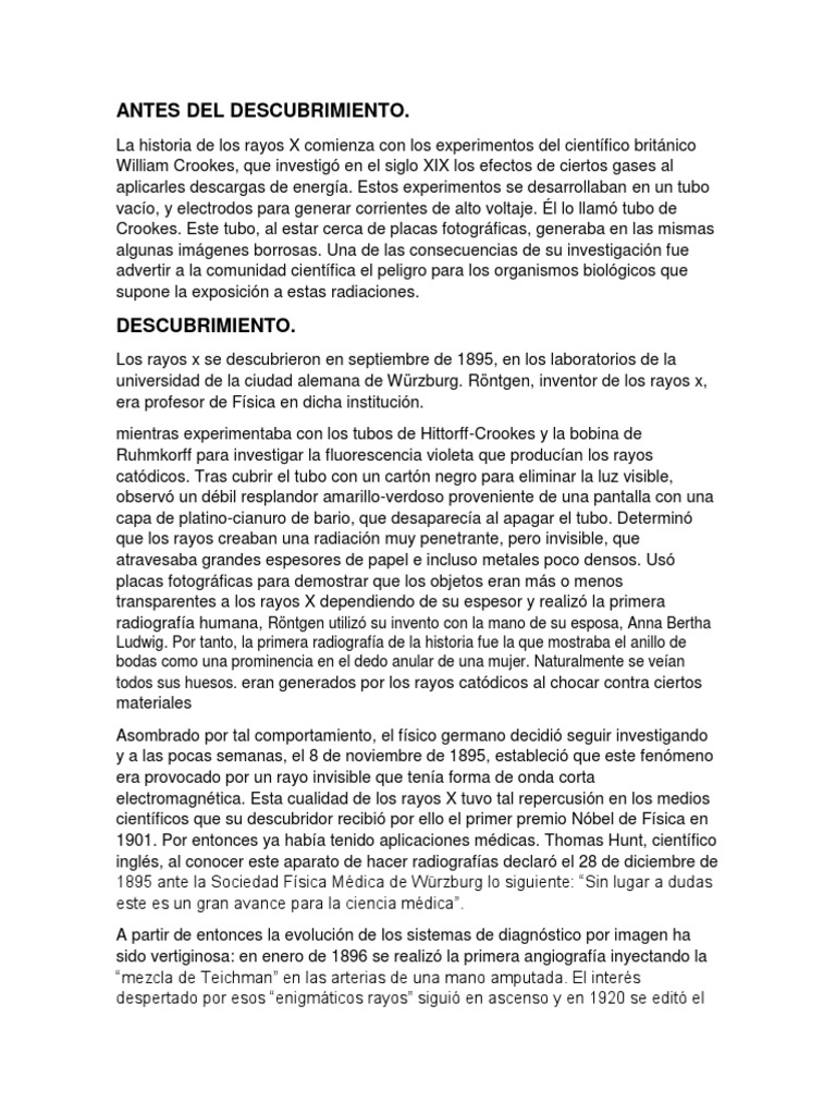 Descubrimiento de Los Rayos X | PDF | Rayo X | Medicina
