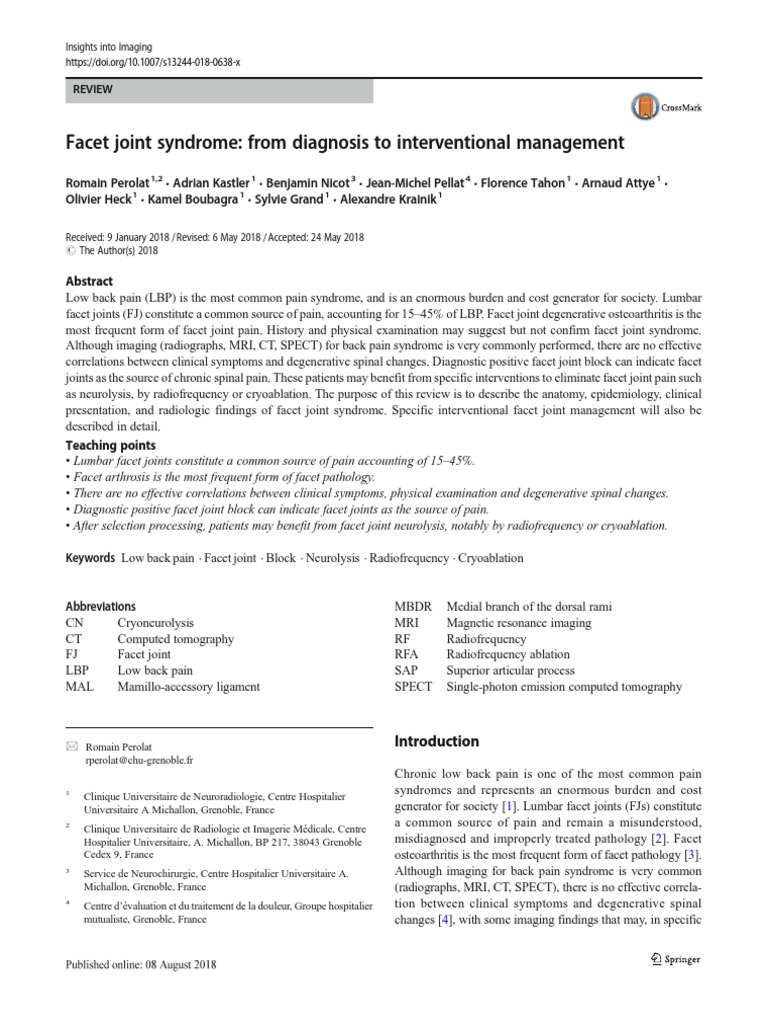Facet Joint Syndrome Back Pain Medical Imaging