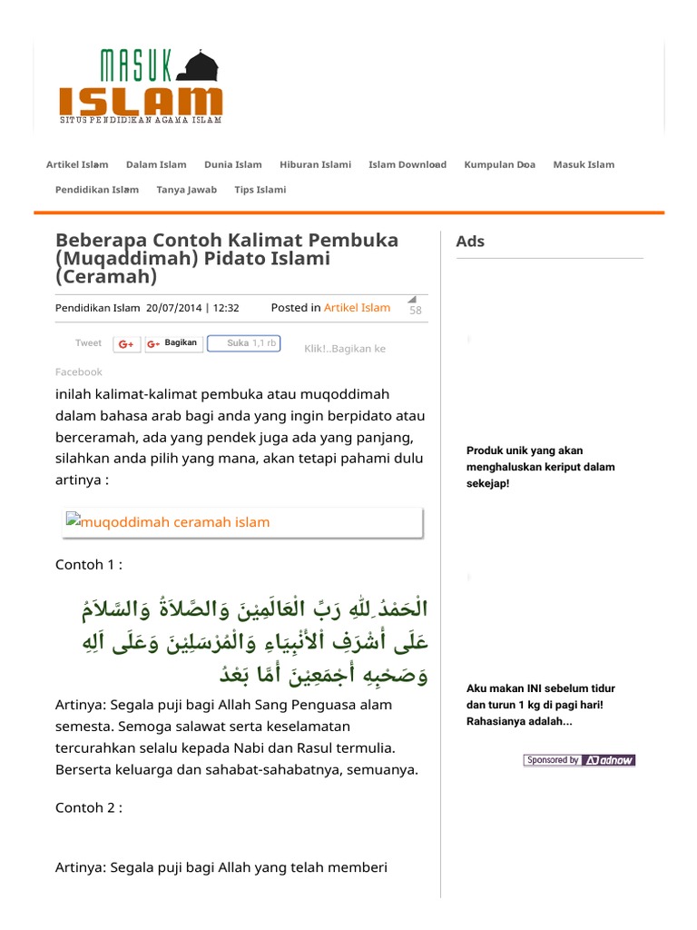 Beberapa Contoh Kalimat Pembuka Muqaddimah Pidato Islami Ceramah Situs Pendidikan Islam No 1 Pdf