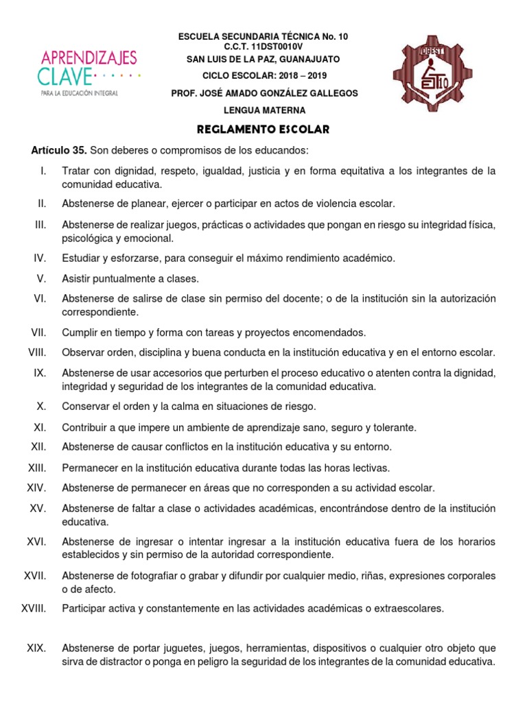 Reglamento Escolar 201718 Sicología y ciencia