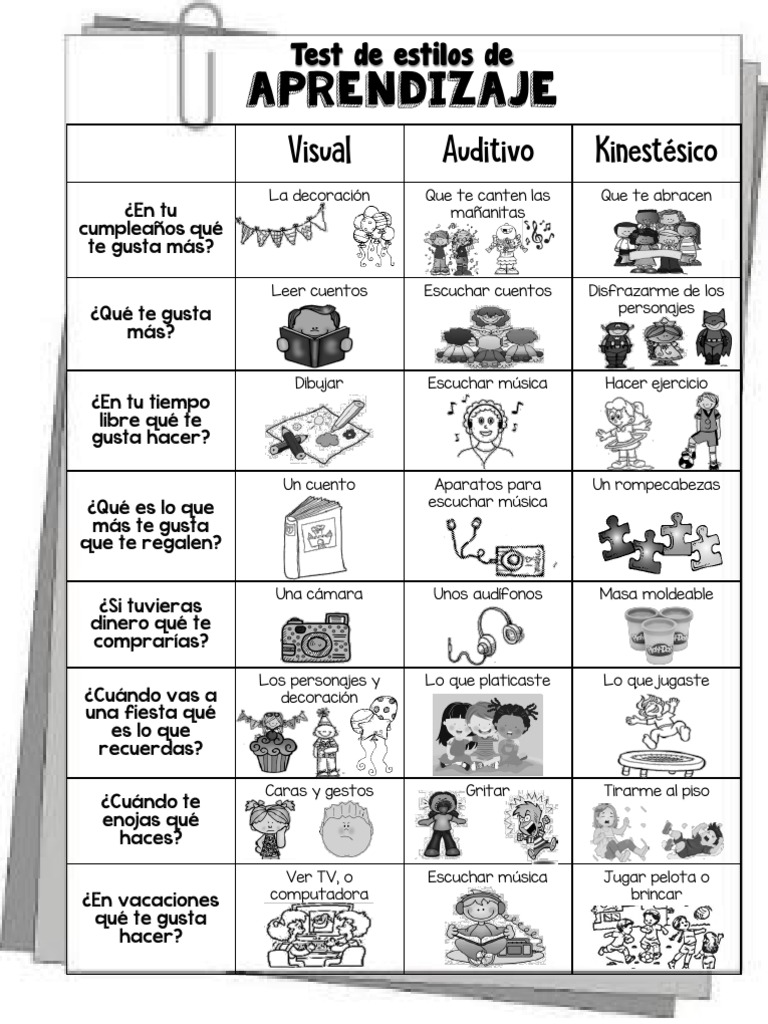 Test de Estilos de Aprendizaje Infantil | PDF | Science | Ciencia y ...