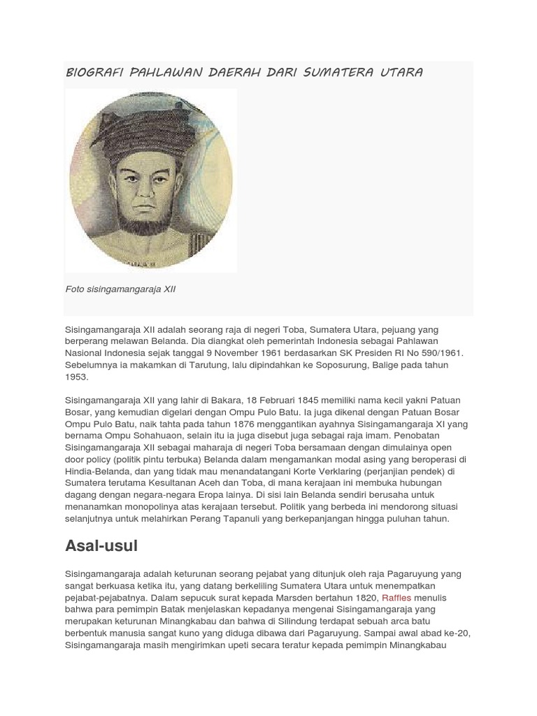 Biografi Pahlawan Daerah Dari Sumatera Utara