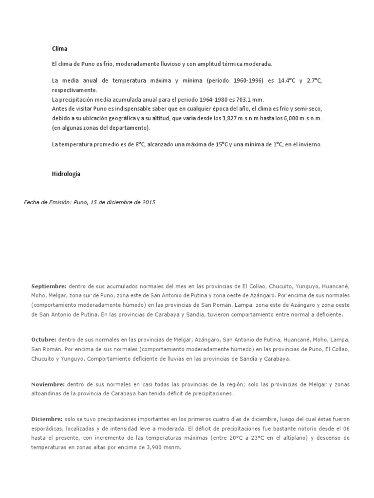 Clima y Pronóstico en Puno y Yunguyo | PDF | Precipitación | Clima
