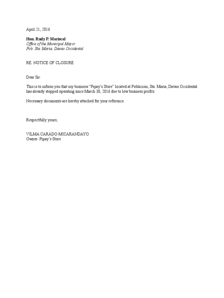 Pipay's Store Closure Notice | PDF