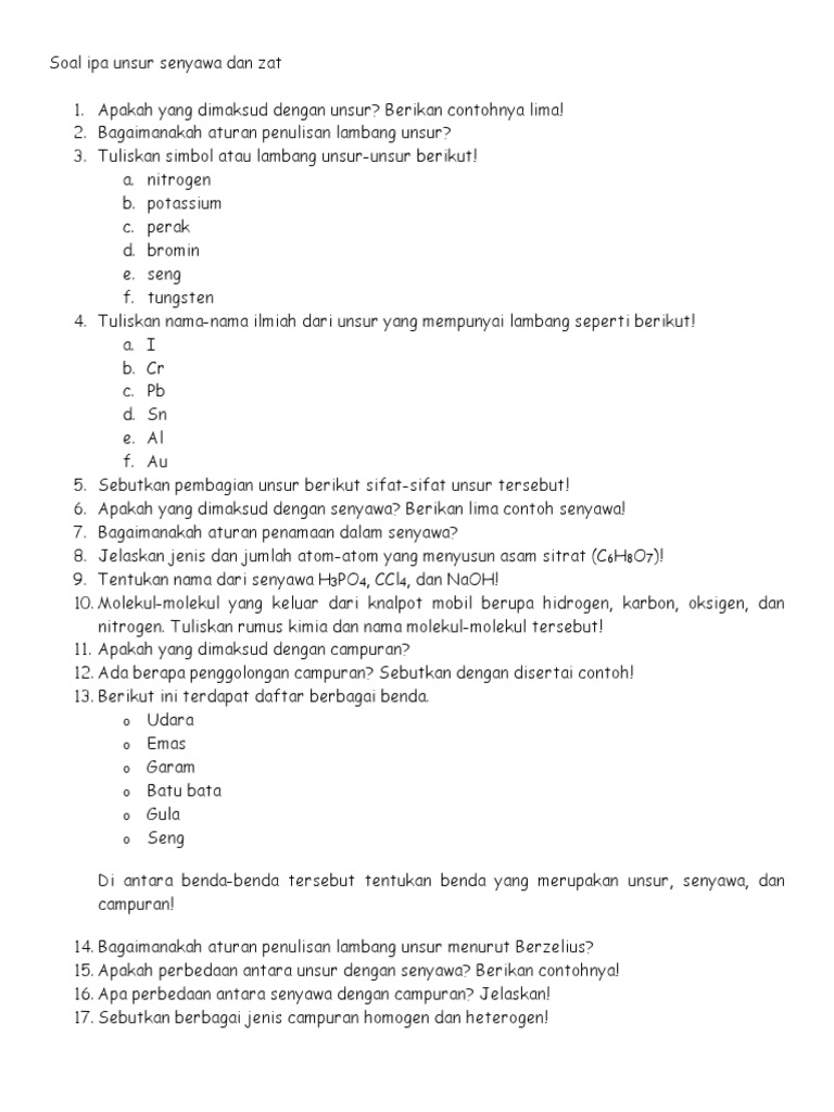 Contoh Soal Essay Pemisahan Campuran