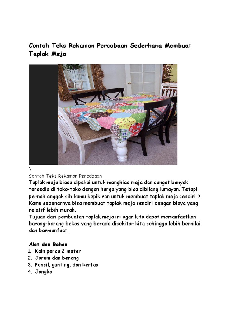 Contoh Laporan Percobaan Membuat Taplak Meja Seputar Laporan