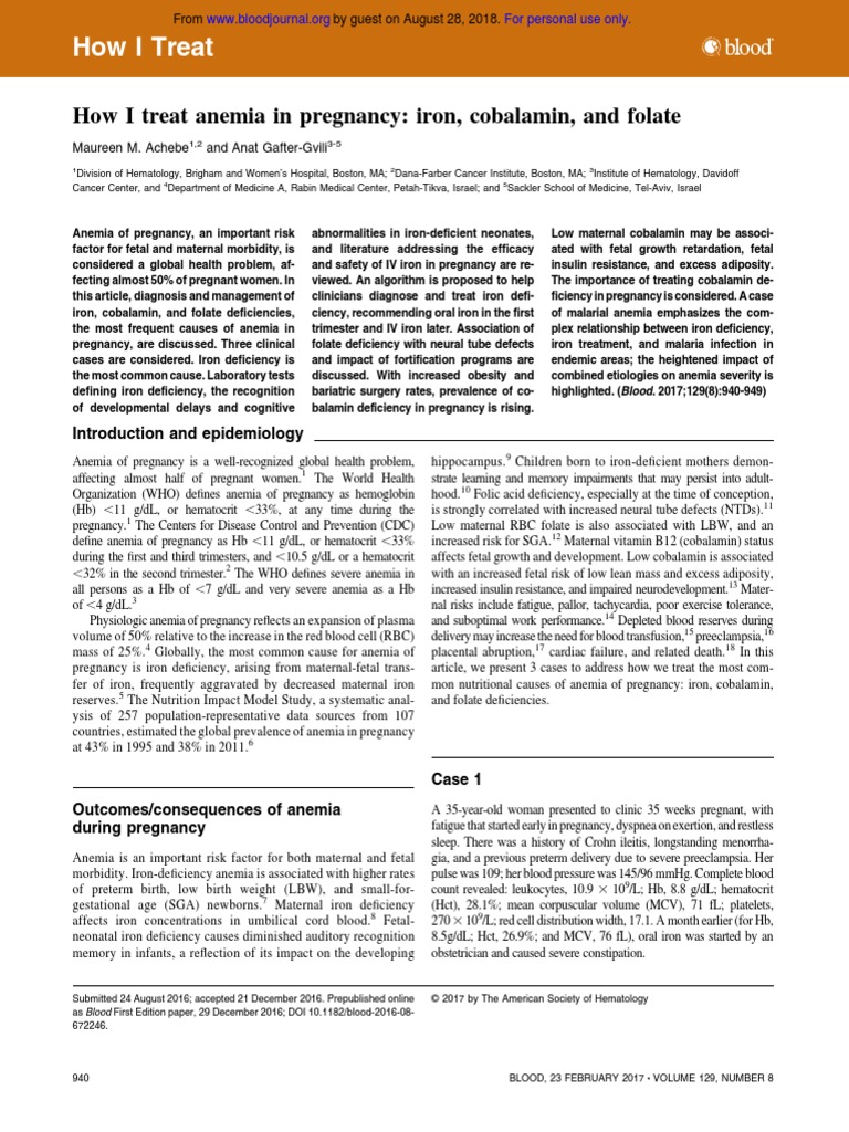 How I Treat Anemia in Pregnancy Vitamin B12 Anemia