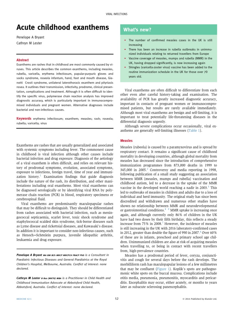 Acute Childhood Exanthems PDF Measles Virus