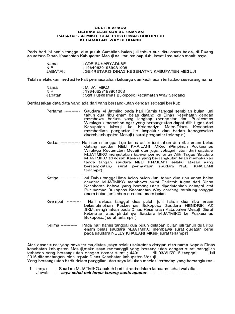 Berita Acara Mediasi