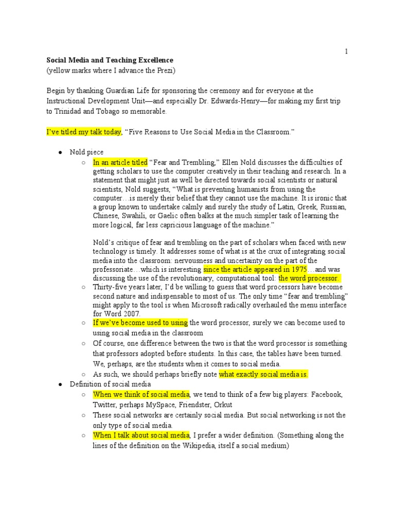 Social Media and Teaching Excellence | PDF | Social Media | Popular ...