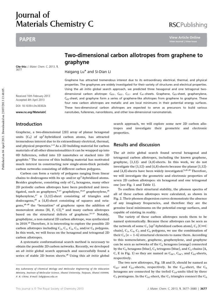 New 2D Carbon Allotropes: C65, C63, C31, C41 | PDF | Graphene | Carbon