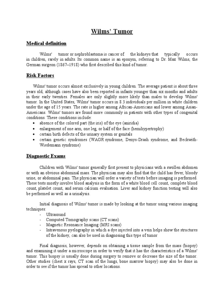 Wilms' Tumor: Overview and Treatment | PDF | Biopsy | Metastasis
