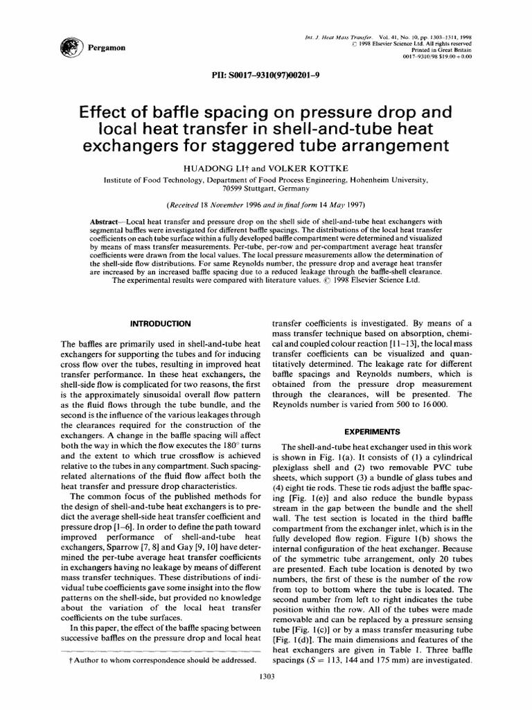 Effect of Baffle Spacing On Pressure Drop and Local Heat Transfer in