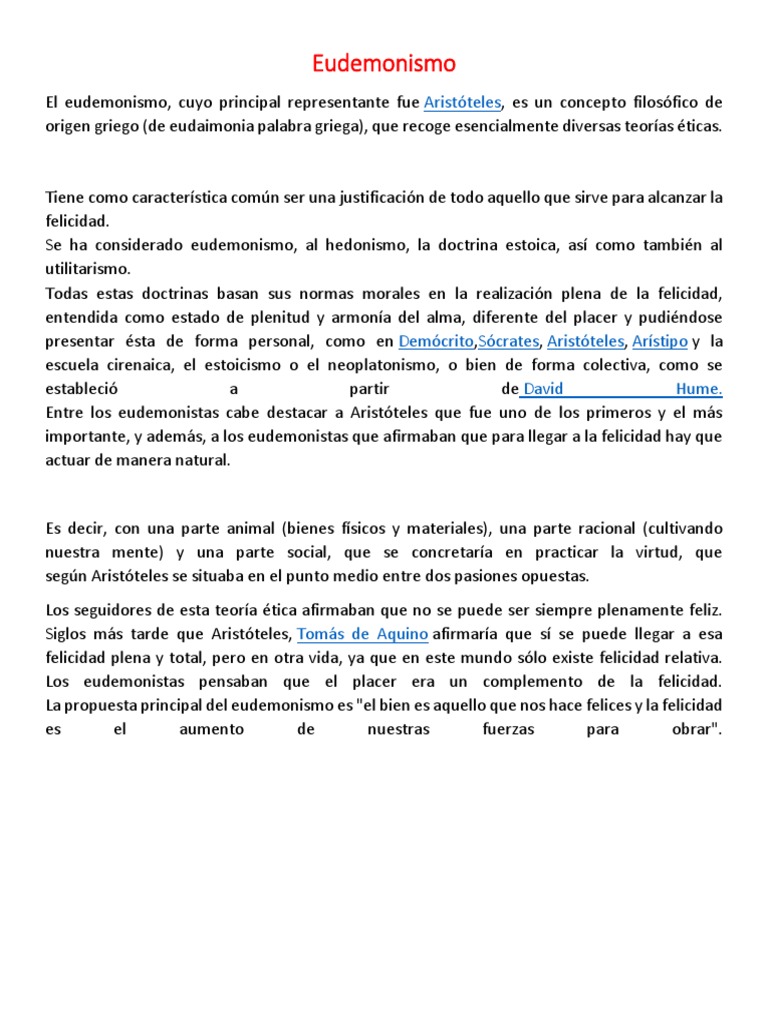 Eudemonismo PDF Felicidad Aristóteles