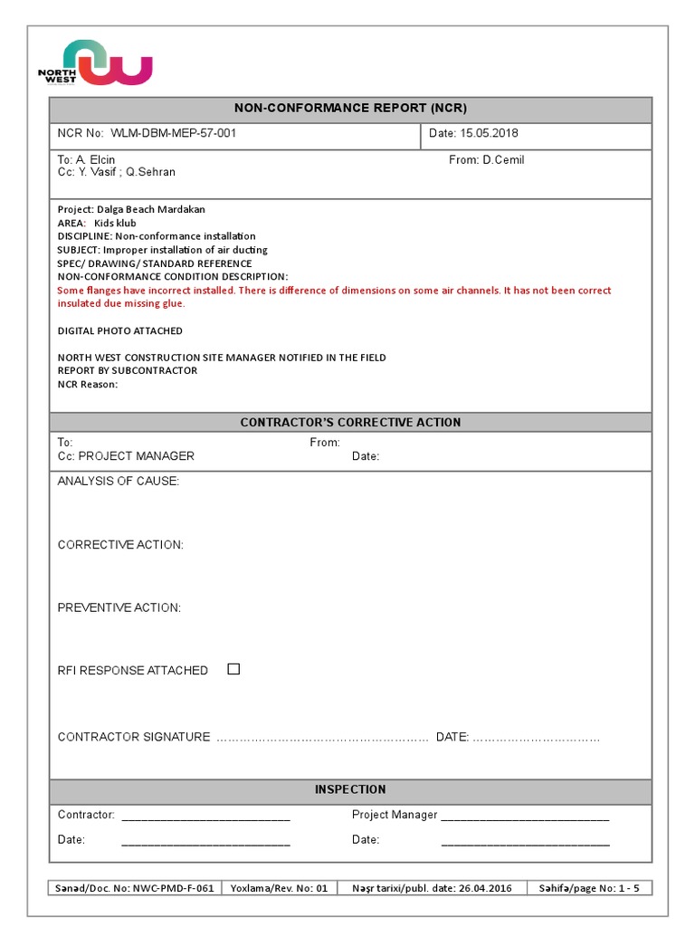 Non-Conformance Report: Air Ducting Issues | PDF