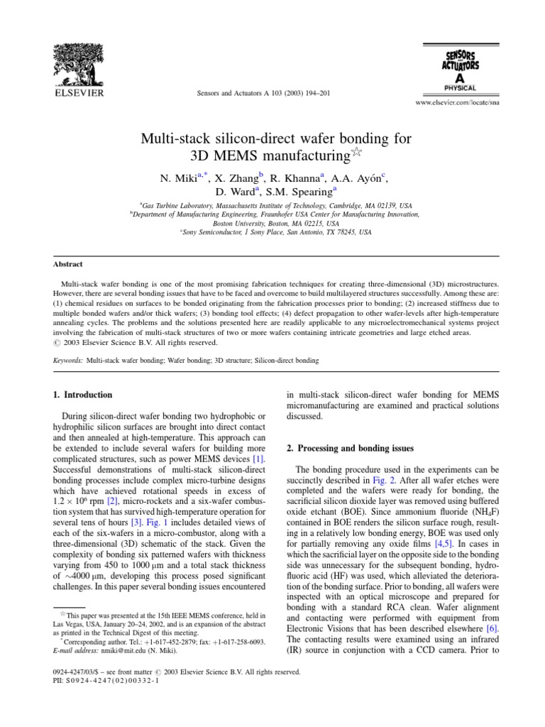 Multi-Stack Wafer Bonding for 3D MEMS | PDF | Microelectromechanical ...
