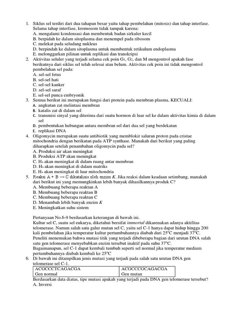 Soal Tentang Sel