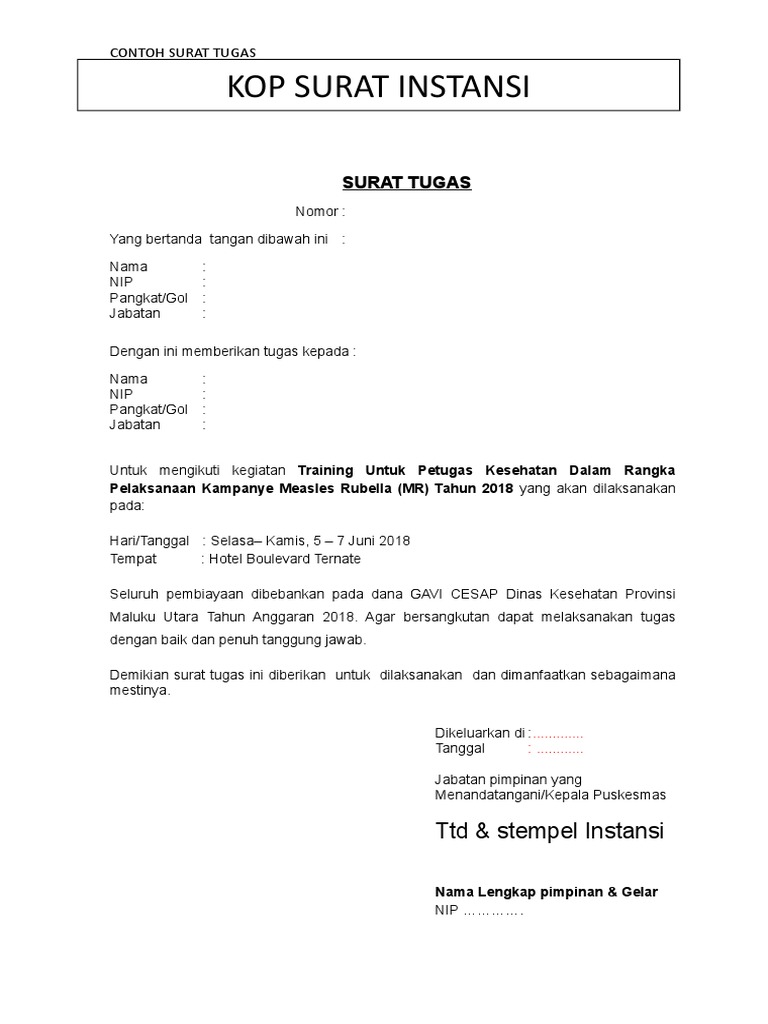 Contoh Surat Tugas Gavi Peserta