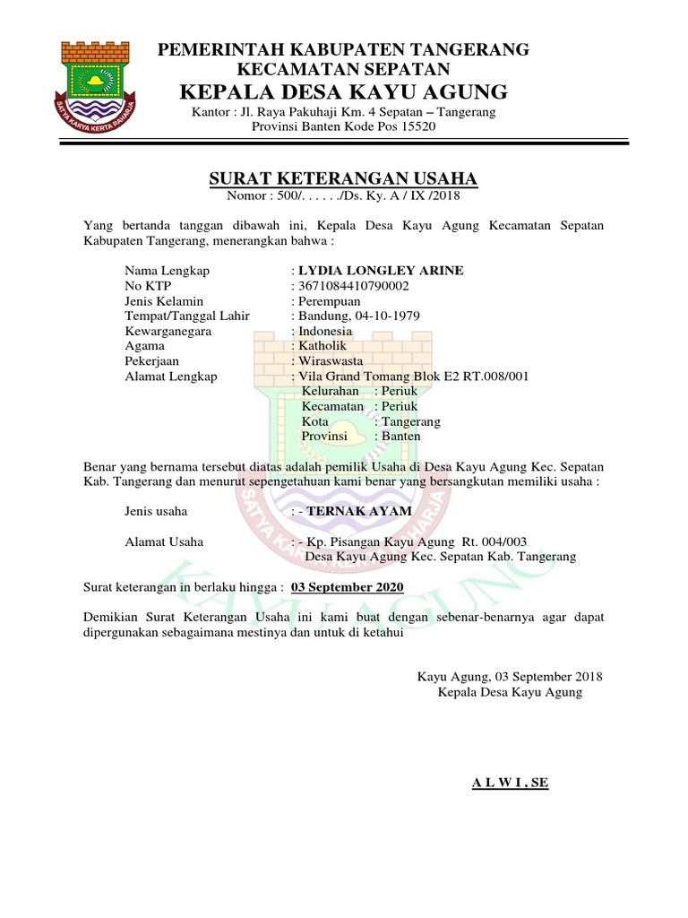 Surat Keterangan Usaha