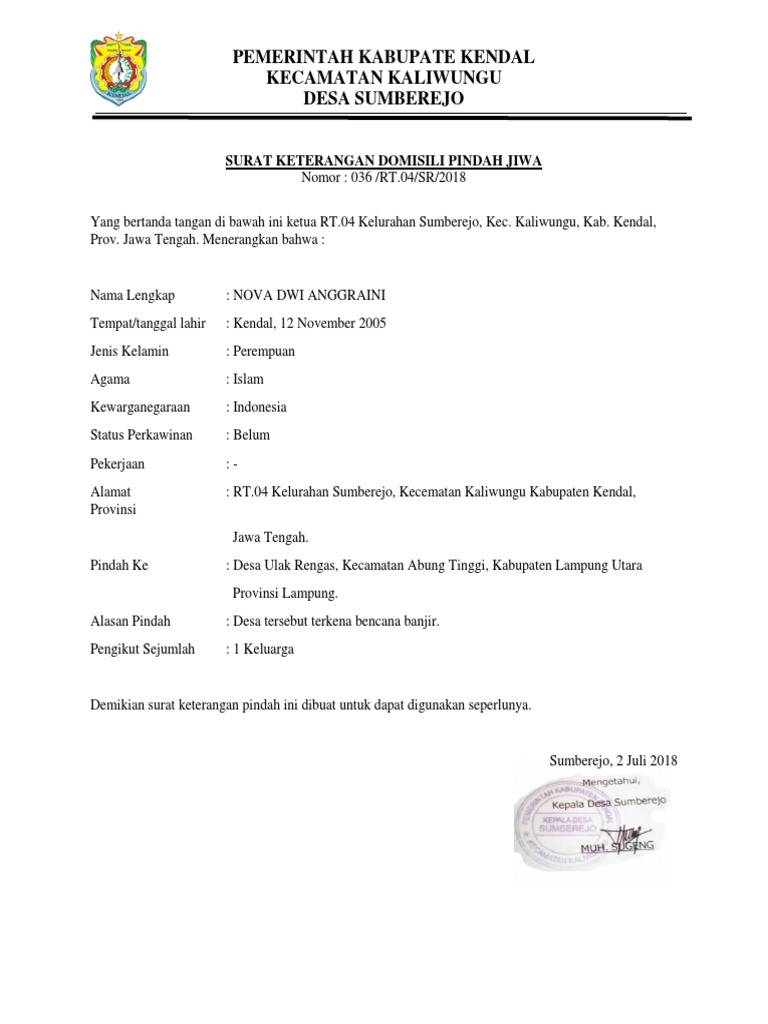 Contoh Surat Data Penduduk