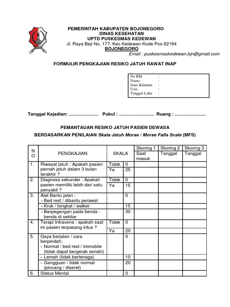 Formulir Risiko Jatuh Pasien | PDF