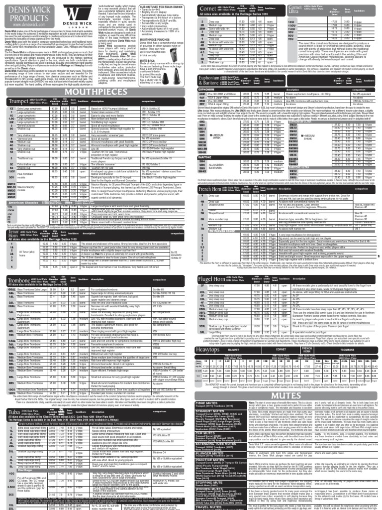 Denis Wick Products Mouthpiece Mute Comparison Chart | Pdf | Trumpet |  Brass Instruments