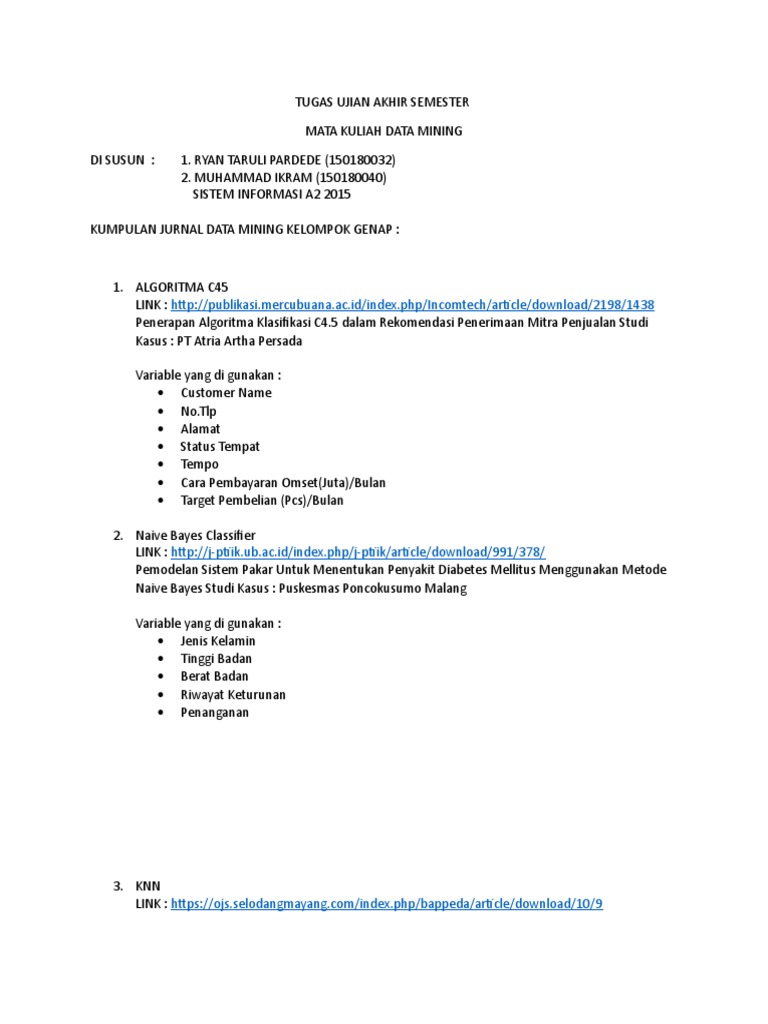 Tugas UAS Data Mining 2015 | PDF | Teknologi & Rekayasa